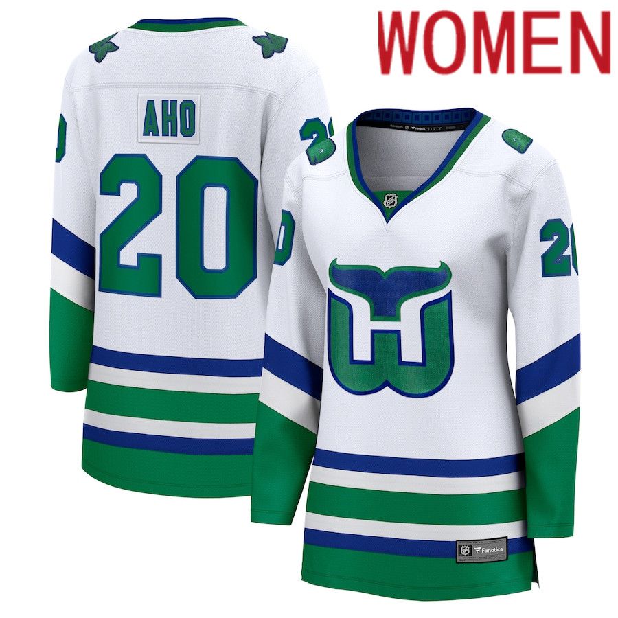 Women Carolina Hurricanes #20 Sebastian Aho Fanatics Branded White Whalers Premier Breakaway NHL Jersey->customized nhl jersey->Custom Jersey